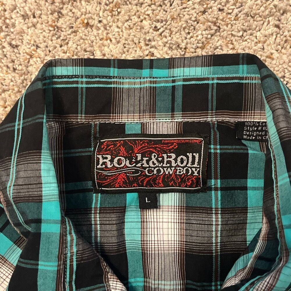 Rock & Roll Cowboy Plaid Long Sleeve Pearl Snap Shirt Large - Picture 4 of 7